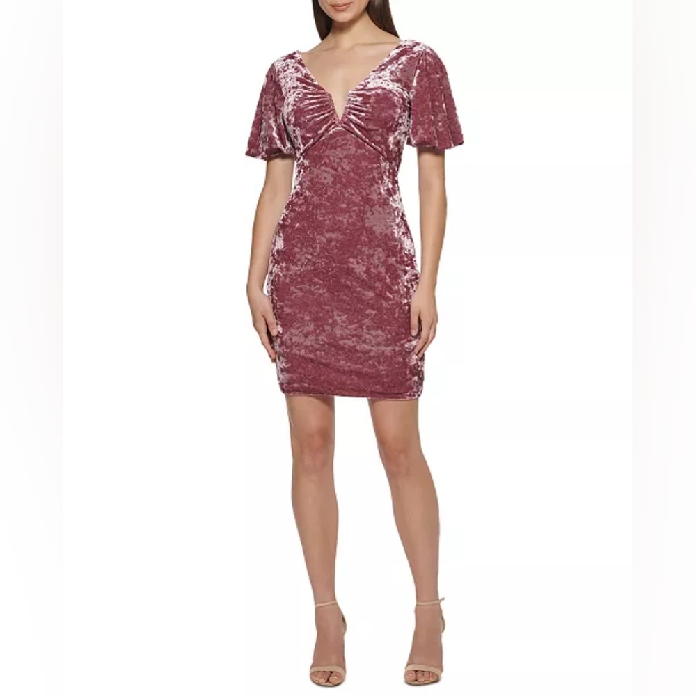 Guess Crushed Velvet Puff-Sleeve Dress